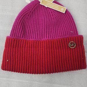 Michael Kors Red & Pink Ribbed cuffed Beanie